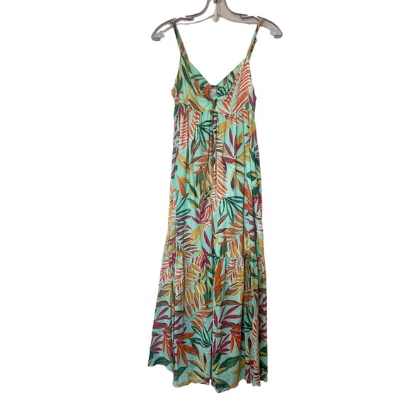 NWT Sweet Lemon Midi Sundress Adjustable Strap Mint Green Tropical Size Large - Picture 1 of 5